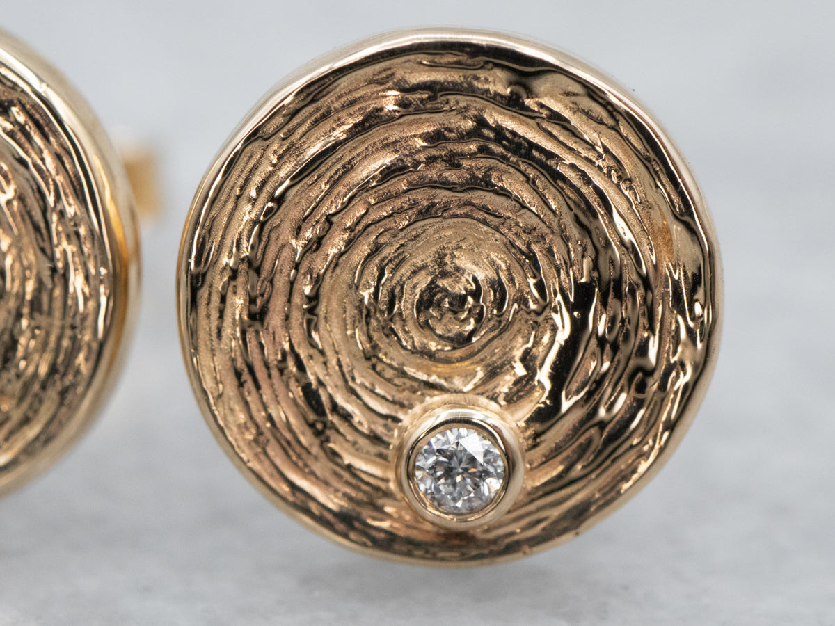 Textured Gold Diamond Stud Earrings