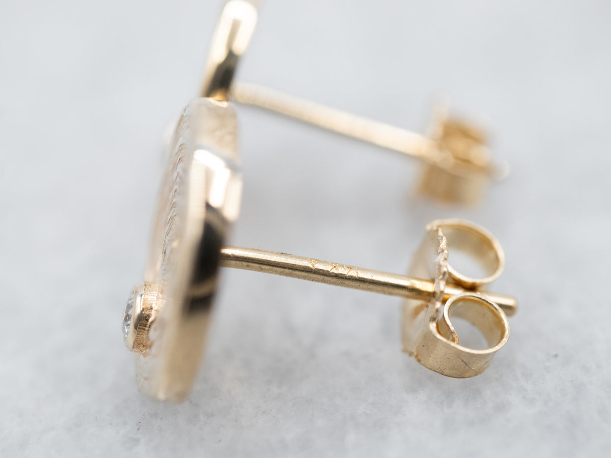 Textured Gold Diamond Stud Earrings