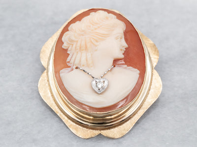 Vintage Gold and Diamond Cameo Pin or Pendant