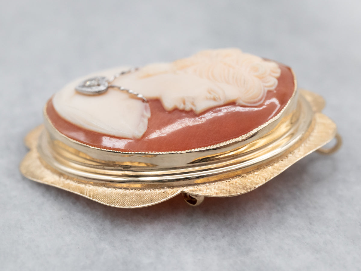 Vintage Gold and Diamond Cameo Pin or Pendant