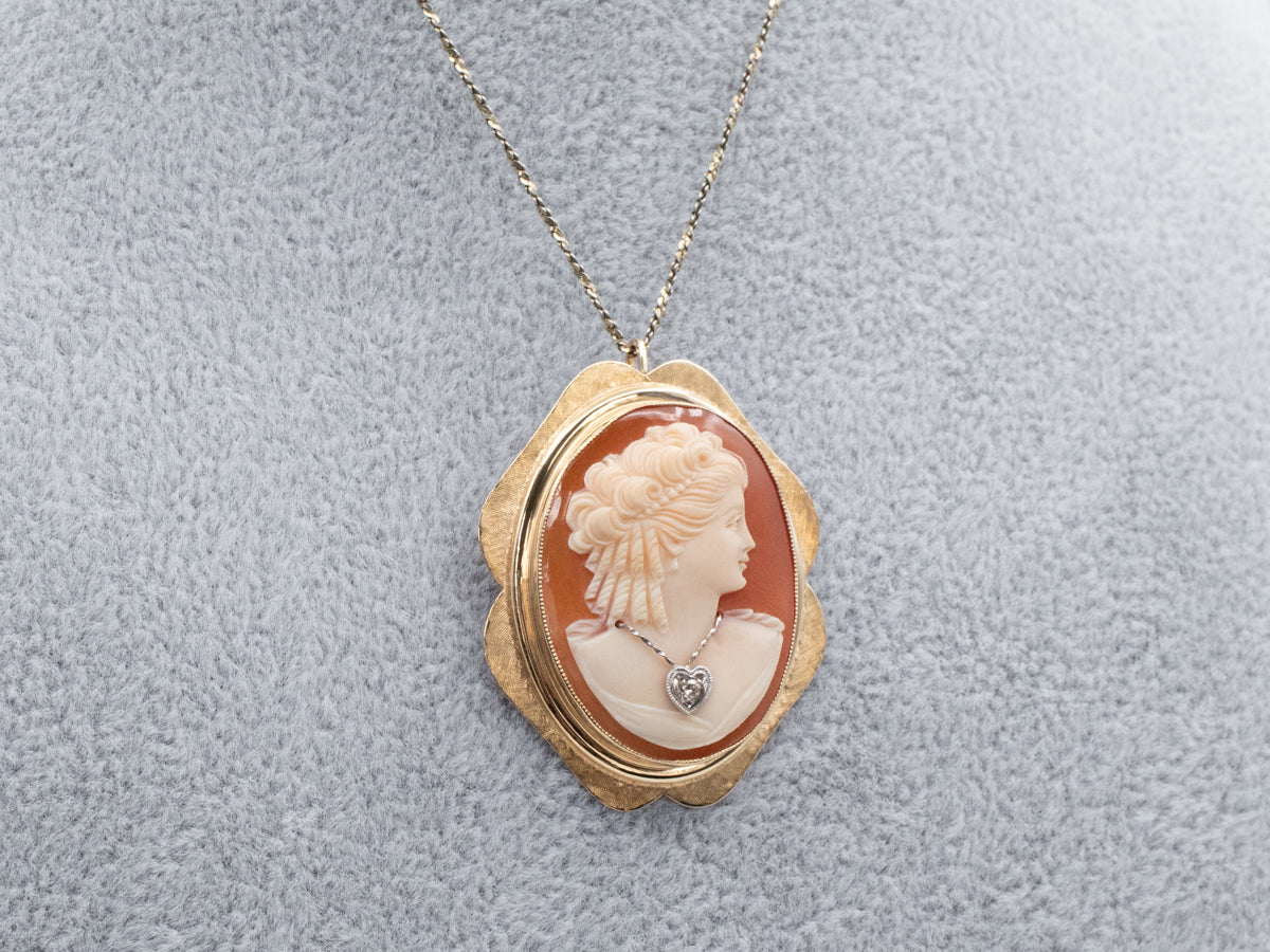 Vintage Gold and Diamond Cameo Pin or Pendant