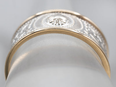 Wide Patterned Two Tone Gold Band