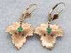 Gold Emerald Leaf Drop Earrings