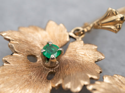 Gold Emerald Leaf Drop Earrings