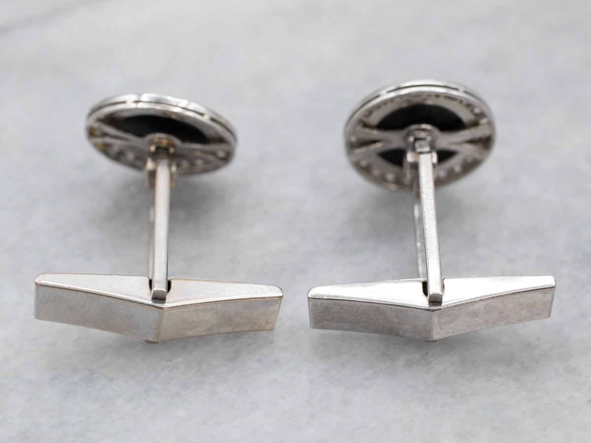 Vintage Black Onyx and Diamond Halo Cufflinks