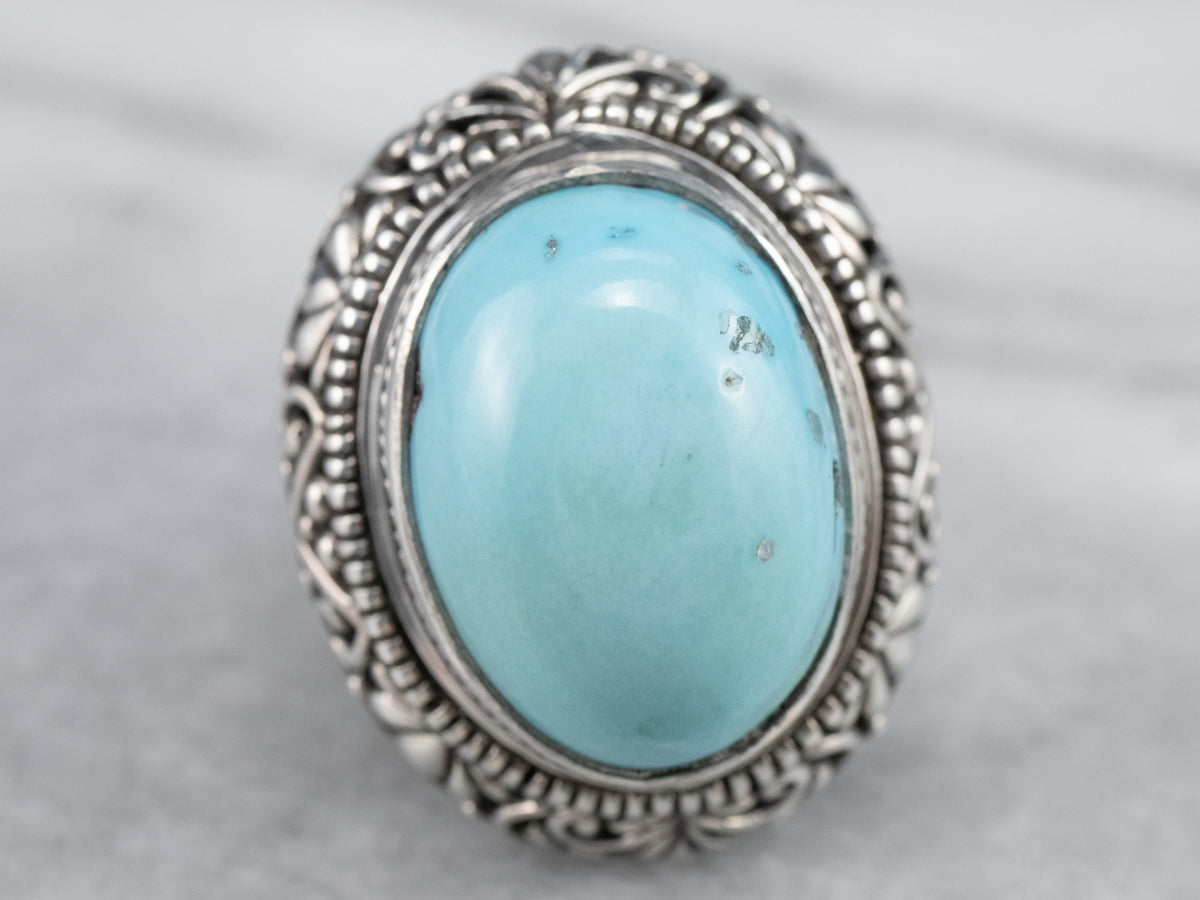Sterling Silver Floral Turquoise Statement Ring