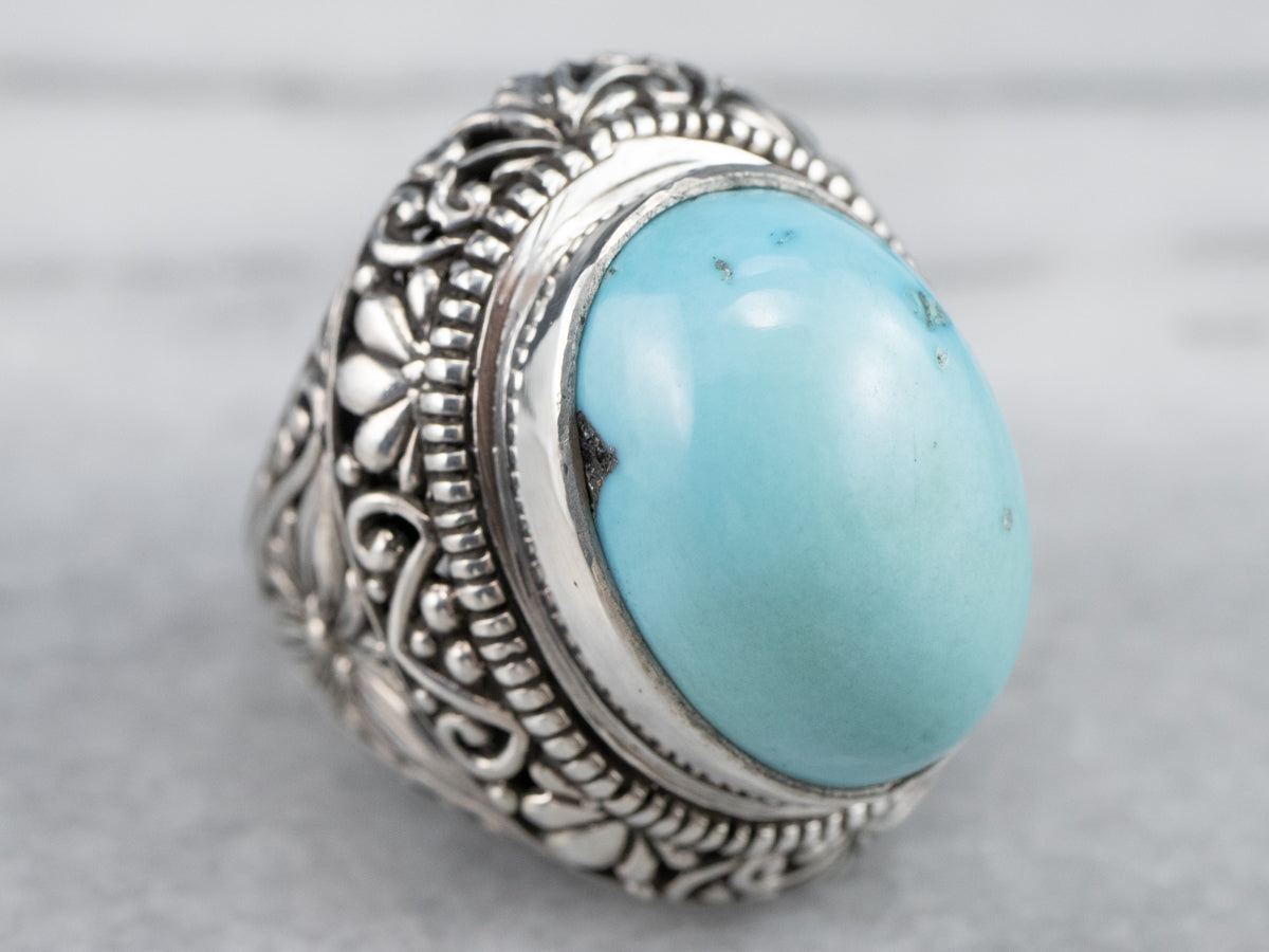 Sterling Silver Floral Turquoise Statement Ring