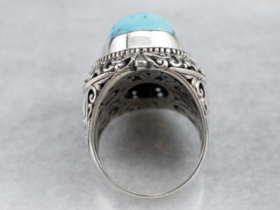 Sterling Silver Floral Turquoise Statement Ring