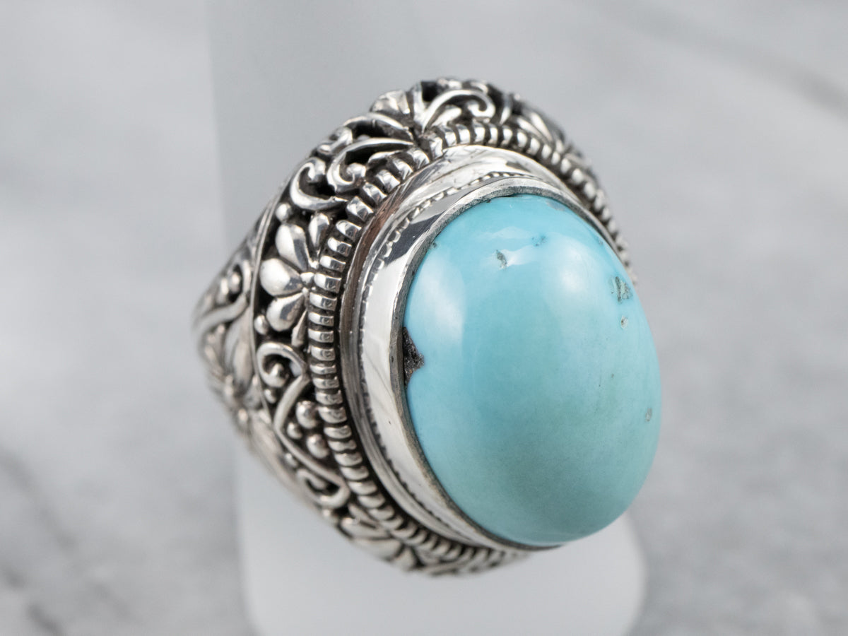 Sterling Silver Floral Turquoise Statement Ring