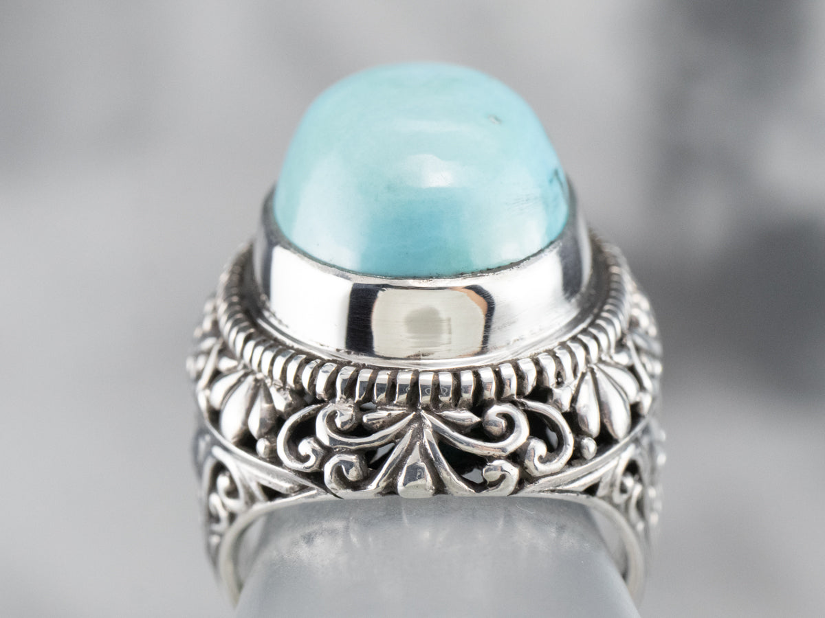 Sterling Silver Floral Turquoise Statement Ring
