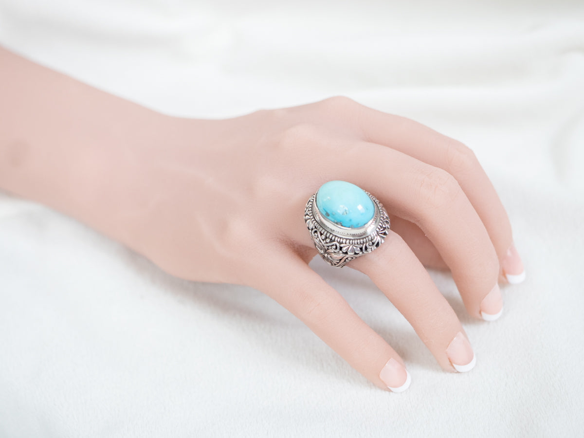 Sterling Silver Floral Turquoise Statement Ring