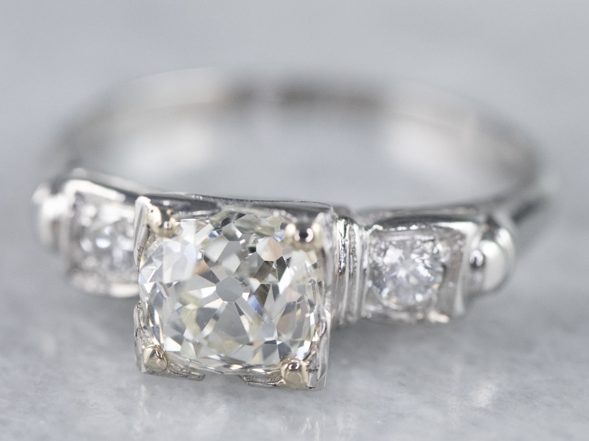 Platinum Old Mine Cut Diamond Engagement Ring