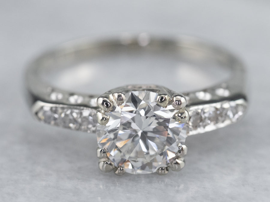 Retro White Gold Diamond Engagement Ring