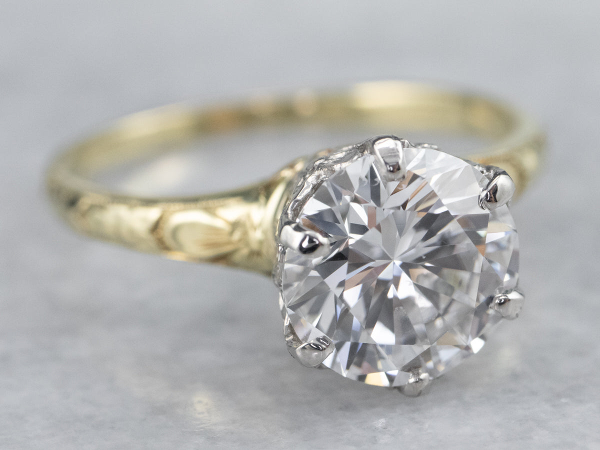 Vintage Jabel Old Mine Cut Diamond Floral Engagement Ring - Ruby Lane