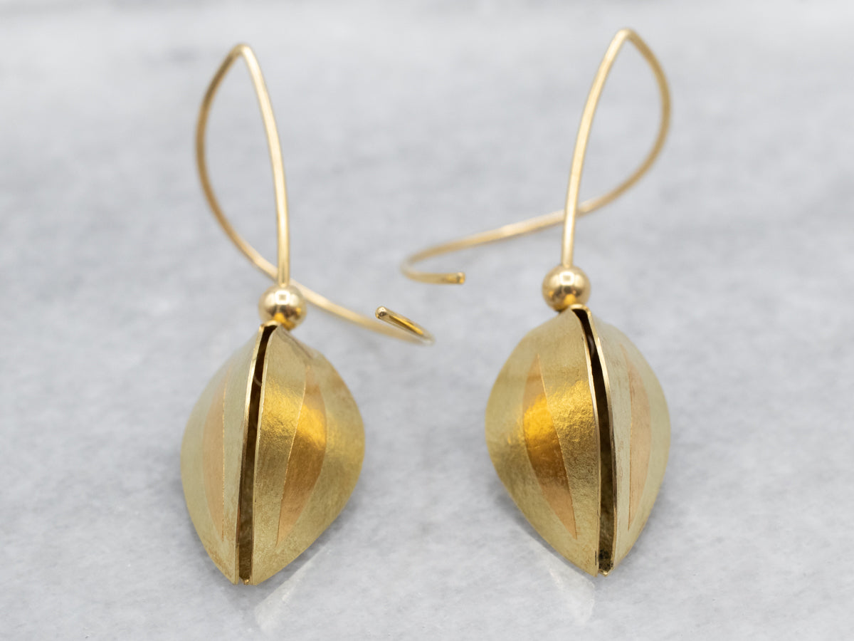 18K Tulip Flower Bud Gold Drop Earrings