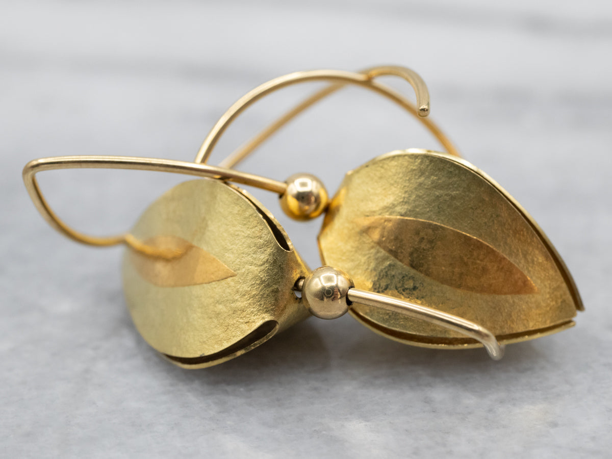 18K Tulip Flower Bud Gold Drop Earrings