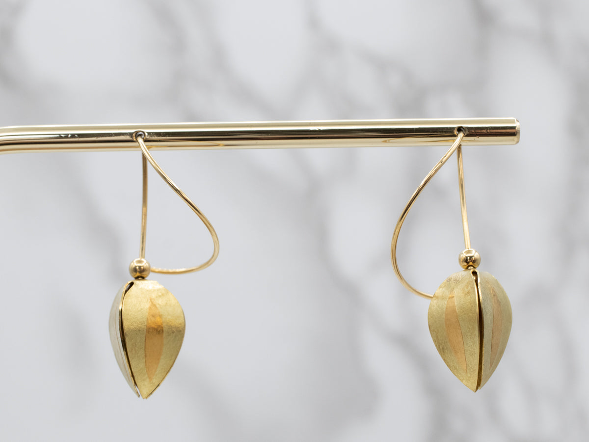 18K Tulip Flower Bud Gold Drop Earrings