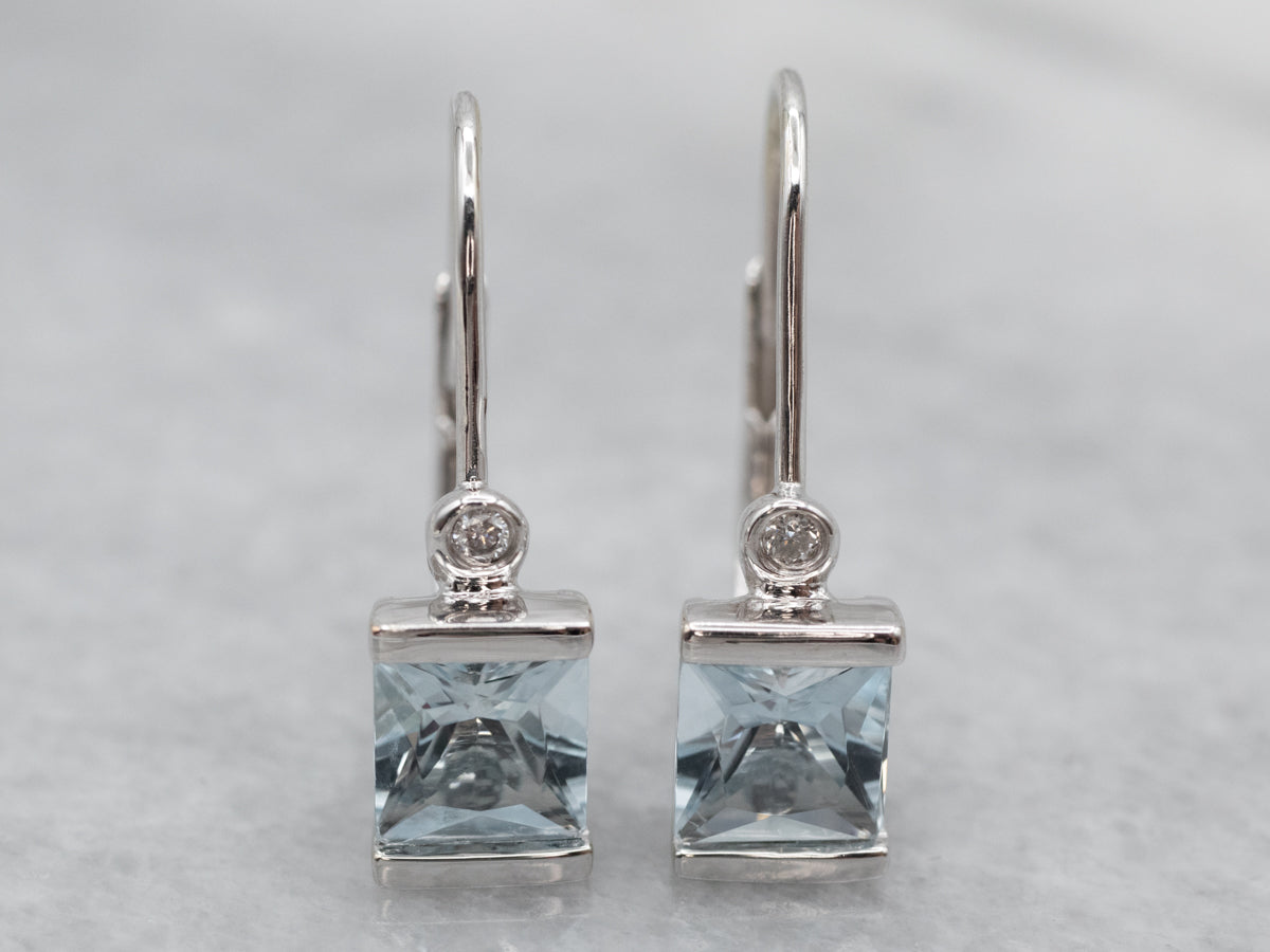 Aquamarine and Diamond Drop Earrings