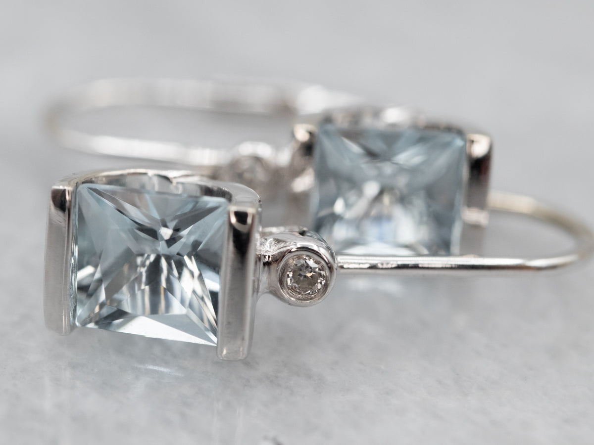 Aquamarine and Diamond Drop Earrings