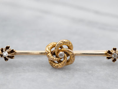 Antique Old Mine Cut Diamond Lover's Knot Bar Pin