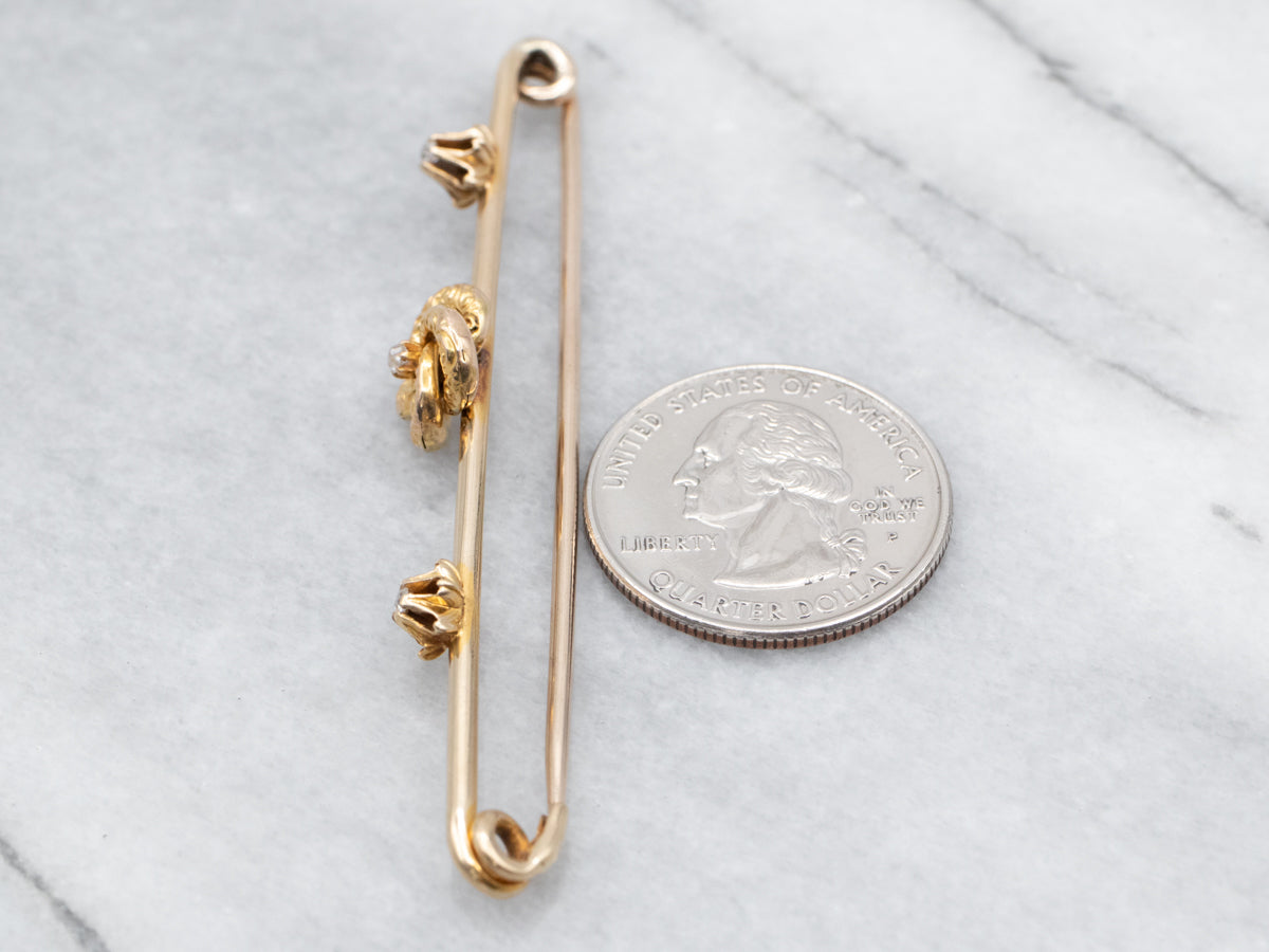 Antique Old Mine Cut Diamond Lover's Knot Bar Pin