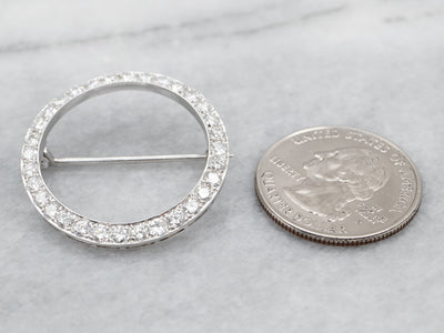 Vintage Platinum and Diamond Circle Pin