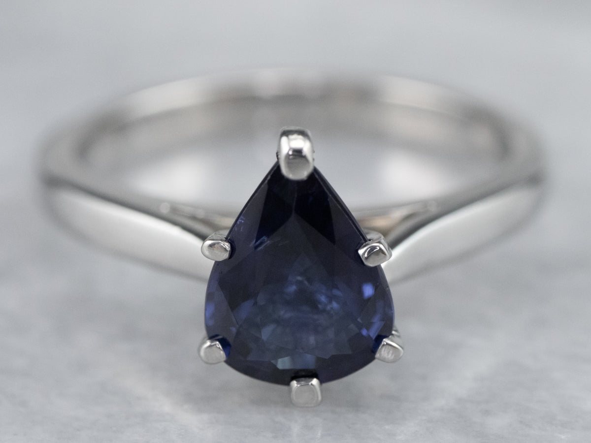 Pear Cut Sapphire Solitaire Platinum Ring