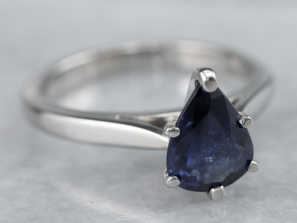 Pear Cut Sapphire Solitaire Platinum Ring