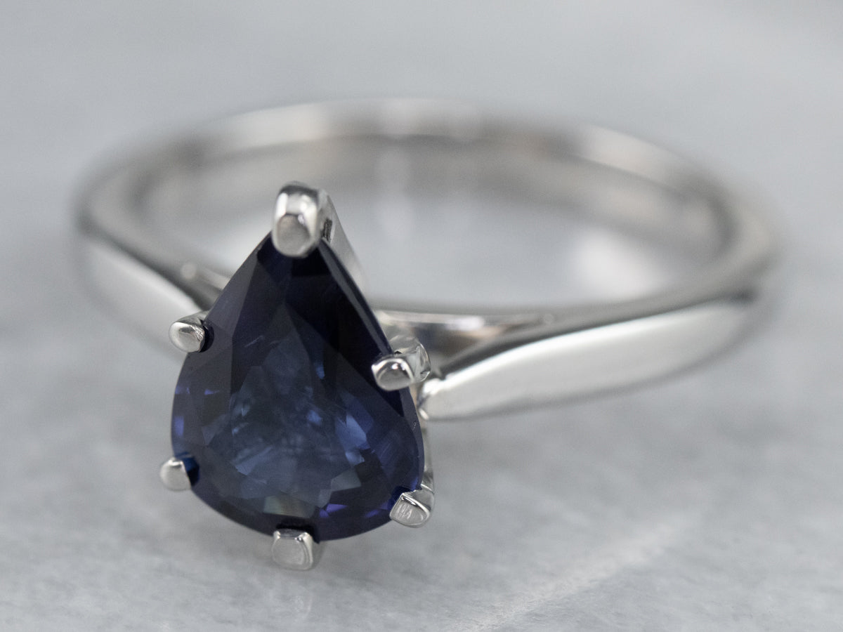 Pear Cut Sapphire Solitaire Platinum Ring