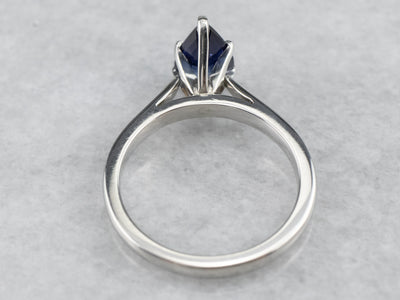 Pear Cut Sapphire Solitaire Platinum Ring