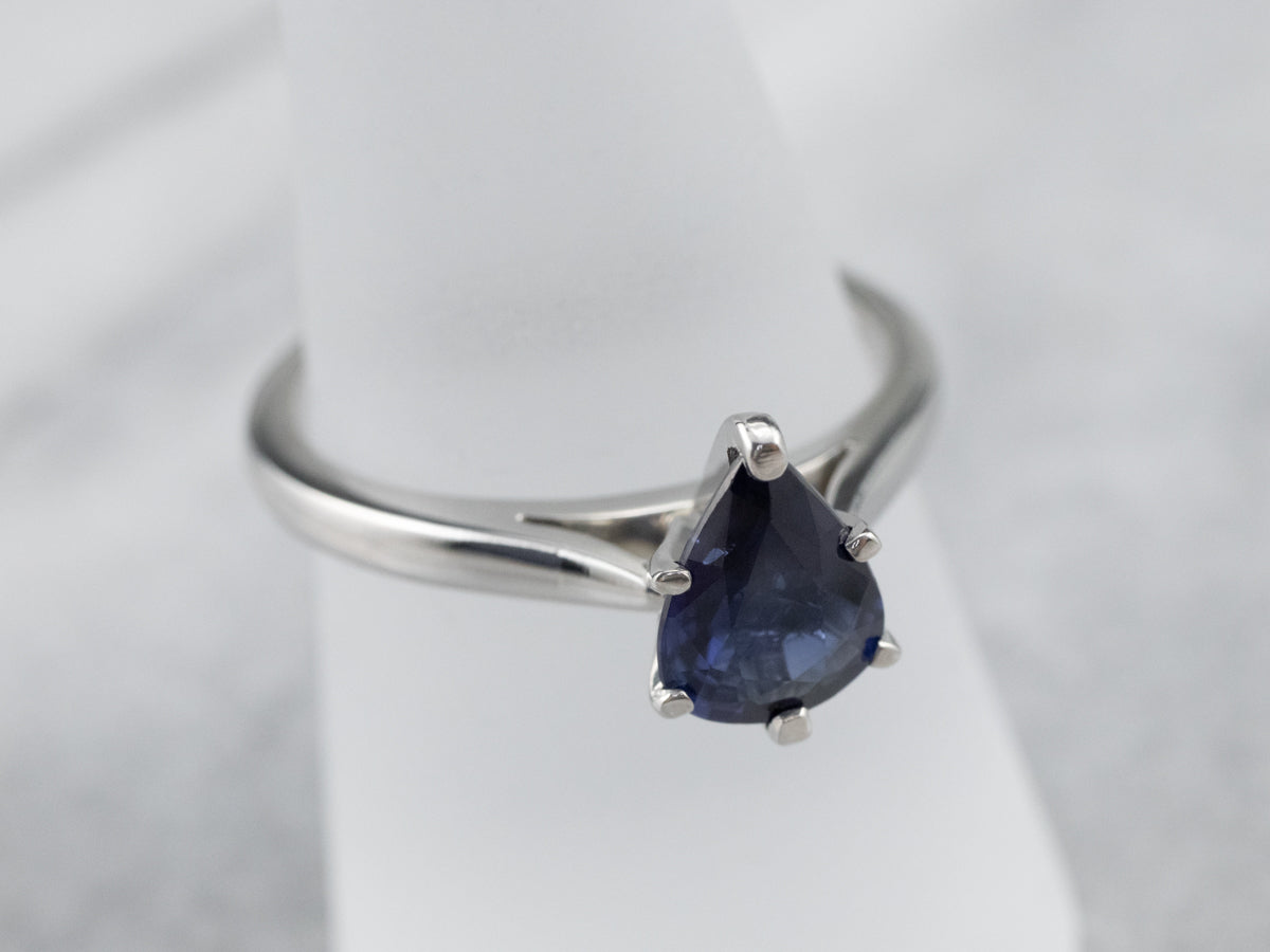 Pear Cut Sapphire Solitaire Platinum Ring