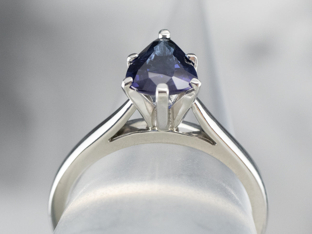 Pear Cut Sapphire Solitaire Platinum Ring