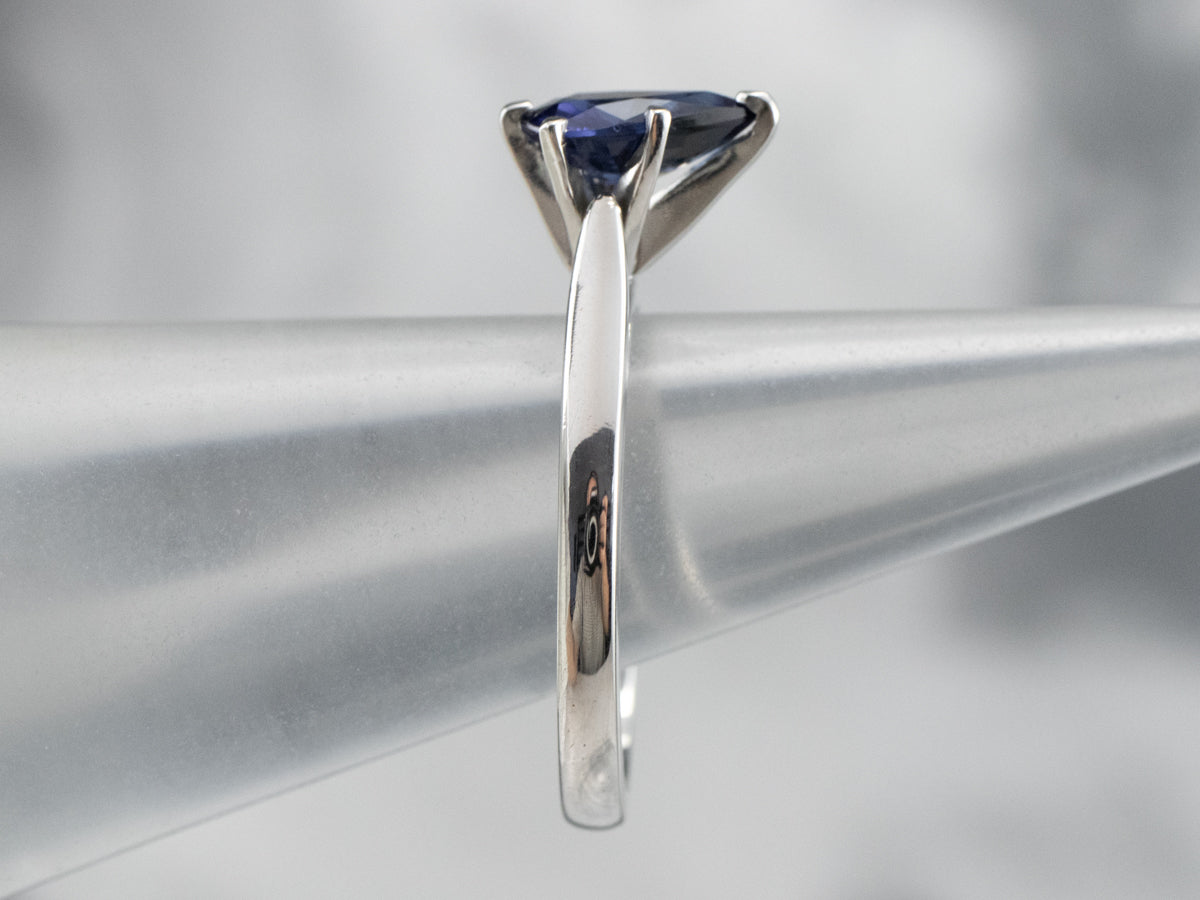 Pear Cut Sapphire Solitaire Platinum Ring