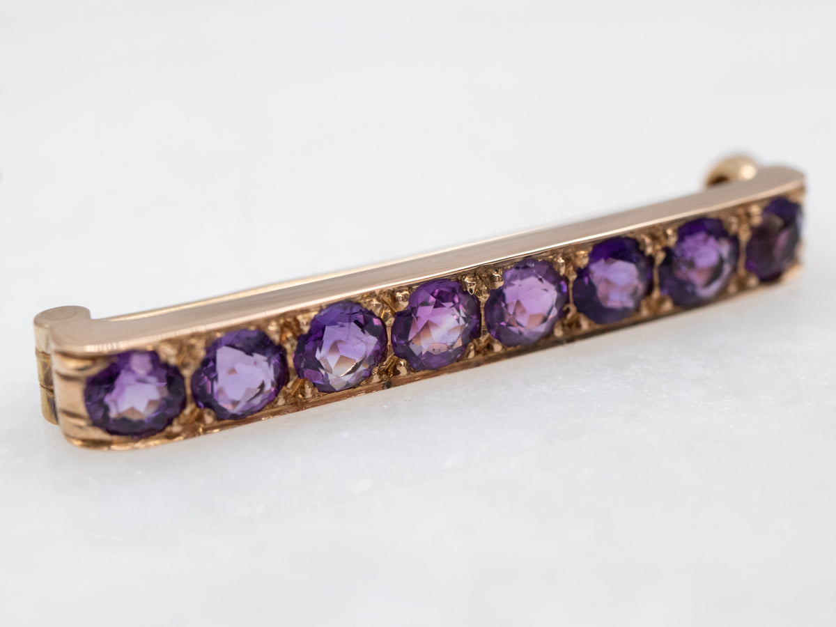 Yellow Gold Amethyst Bar Pin
