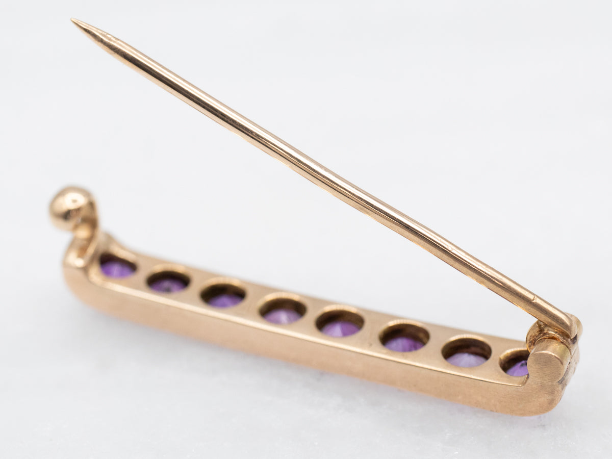 Yellow Gold Amethyst Bar Pin