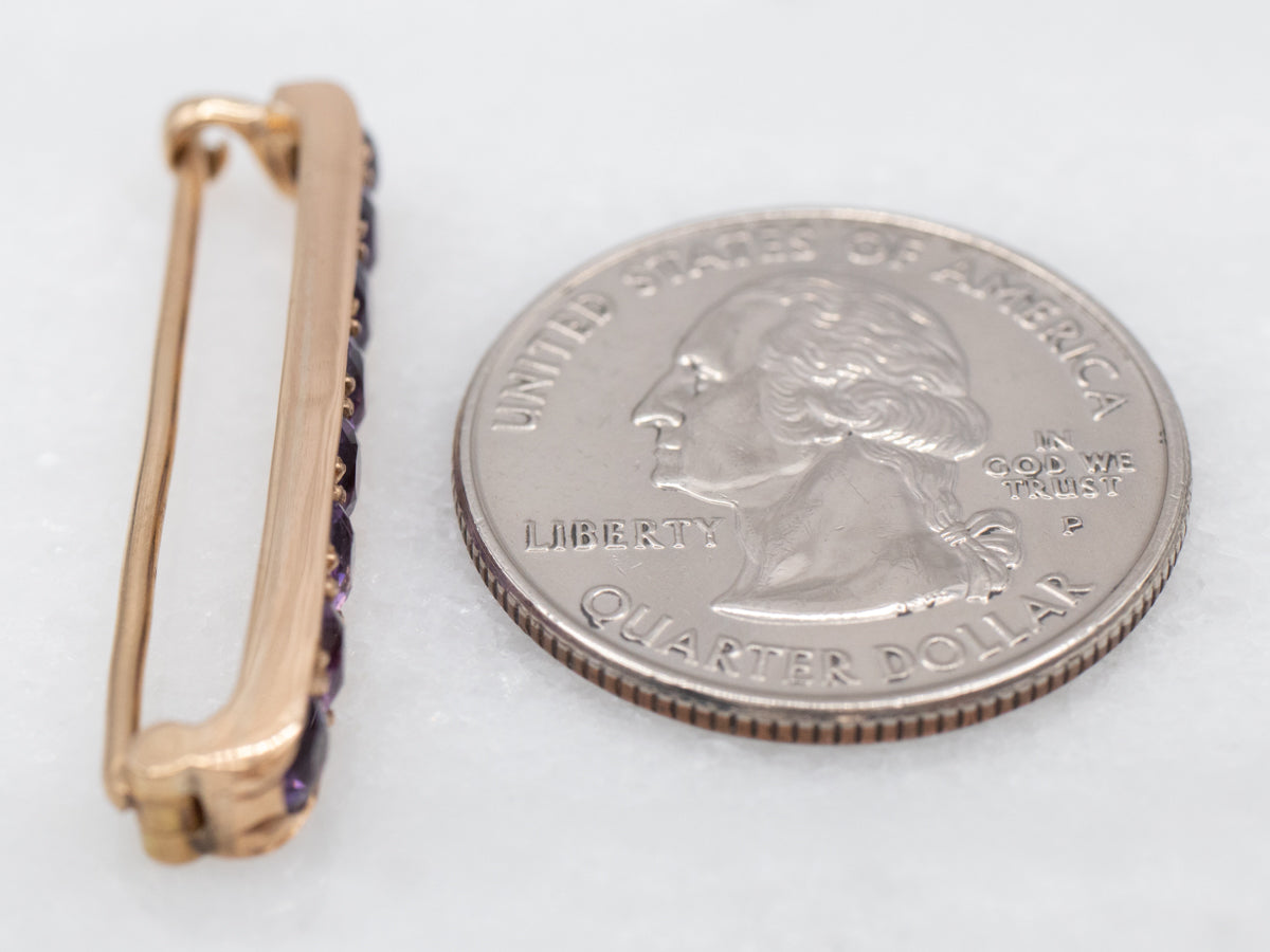 Yellow Gold Amethyst Bar Pin