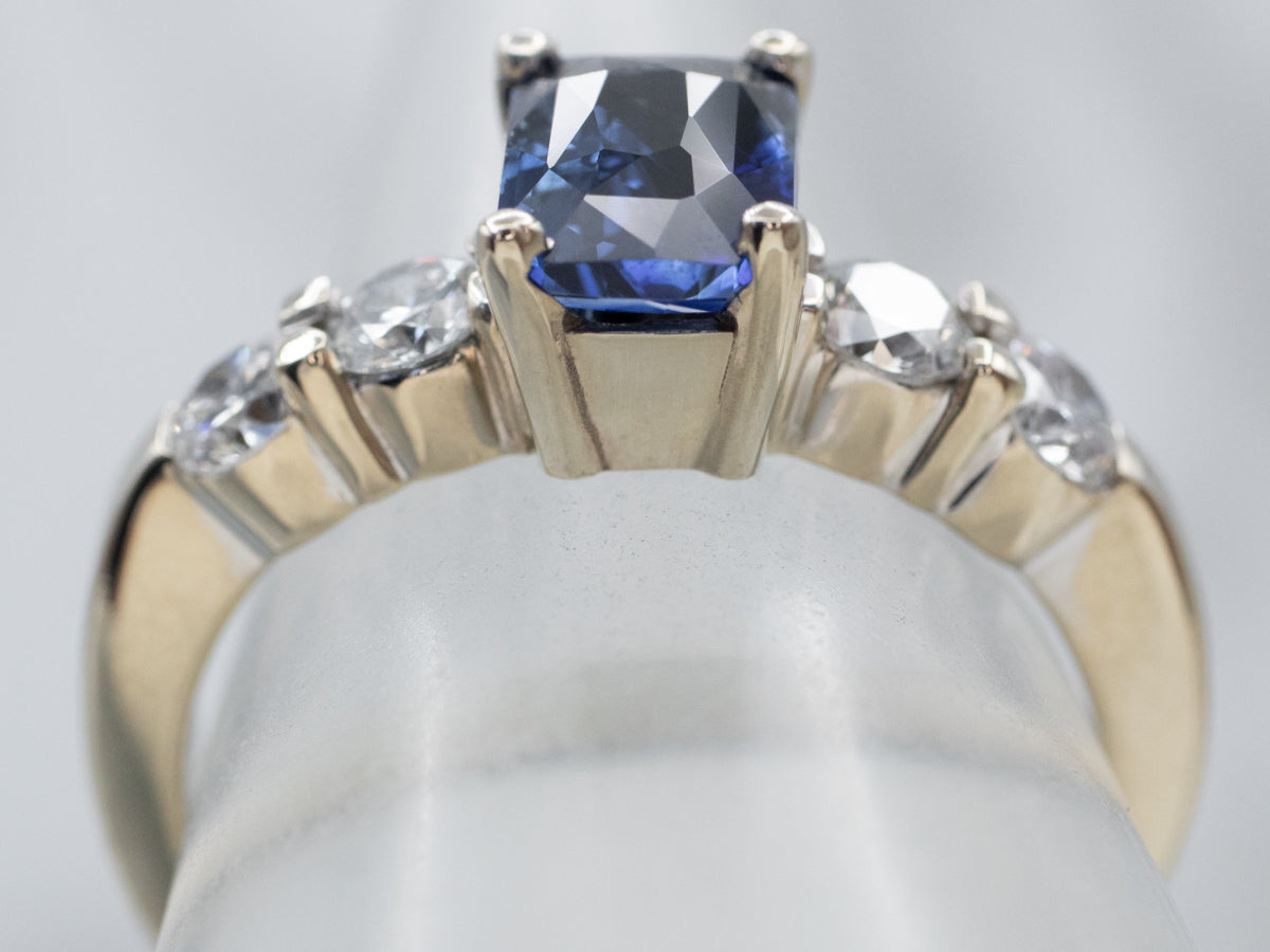 Sleek Sapphire and Diamond Engagement Ring