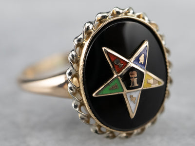 Vintage Black Onyx Order of the Eastern Star Ring