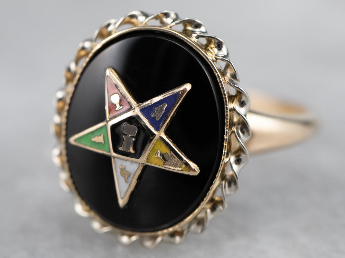 Orden de ónix negro vintage del anillo de la estrella del este