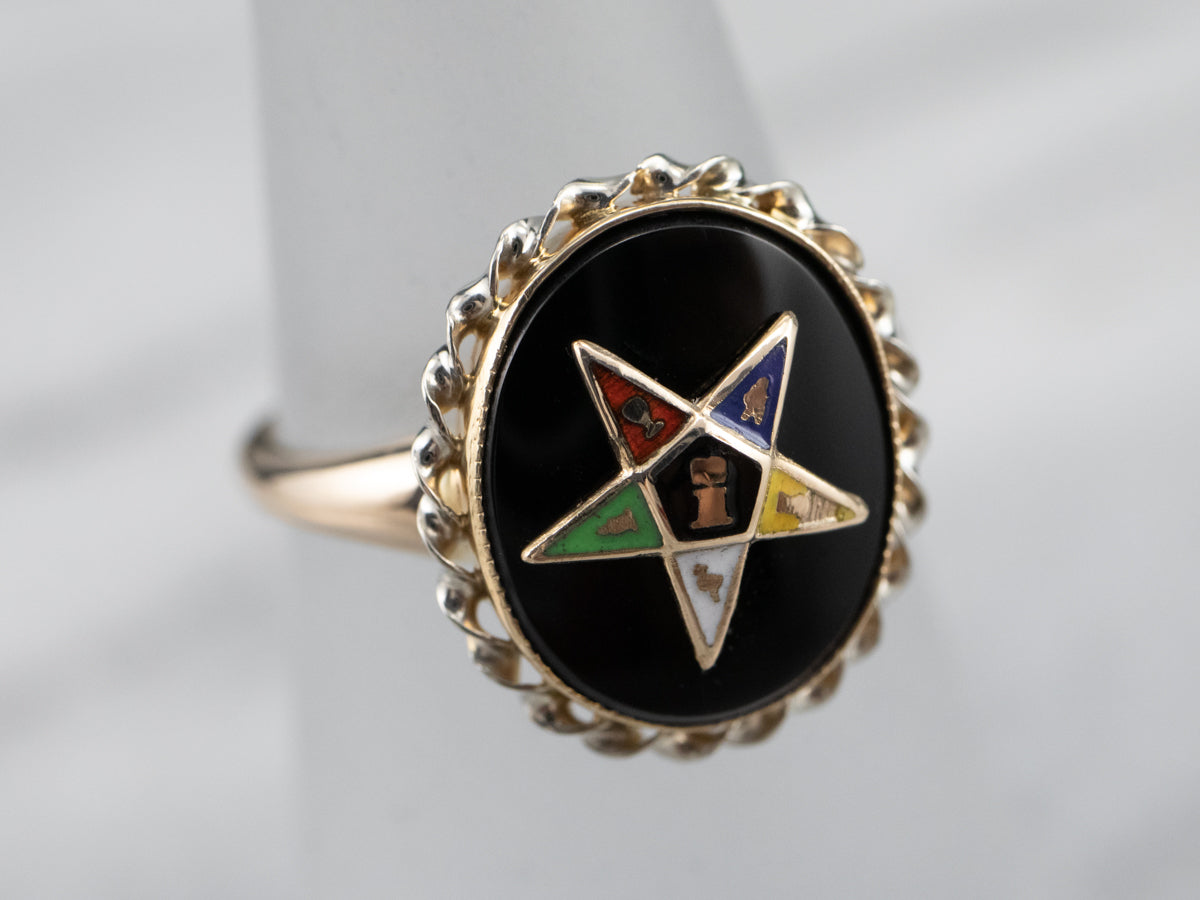 Vintage Black Onyx Order of the Eastern Star Ring