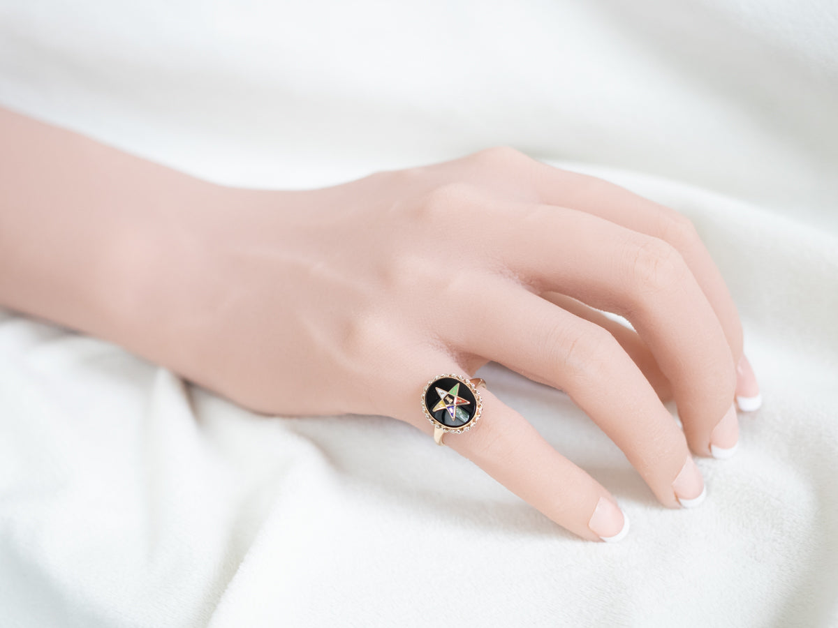 Vintage Black Onyx Order of the Eastern Star Ring