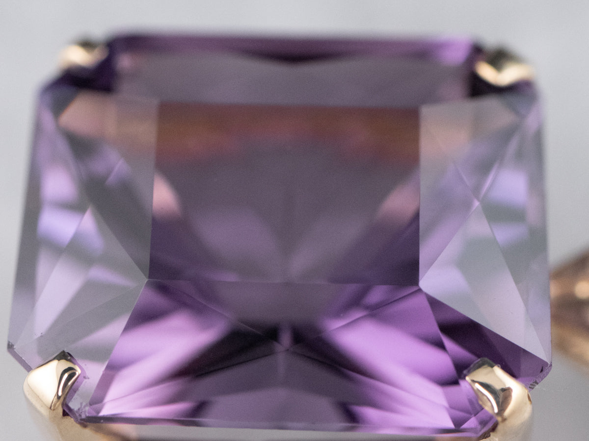 14K Yellow Gold Emerald Cut Amethyst Solitaire Pendant