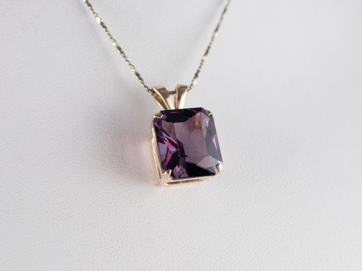 14K Yellow Gold Emerald Cut Amethyst Solitaire Pendant