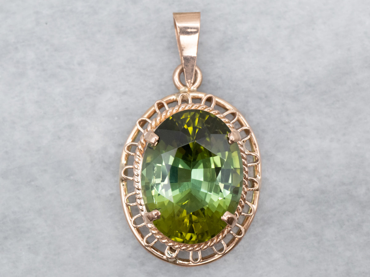 Rose Gold Green Tourmaline Solitaire Pendant
