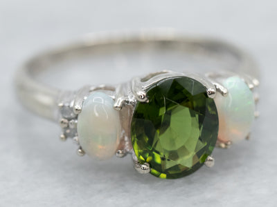 Green Tourmaline Opal and Diamond Ring