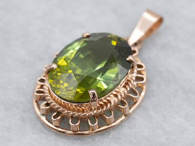 Rose Gold Green Tourmaline Solitaire Pendant