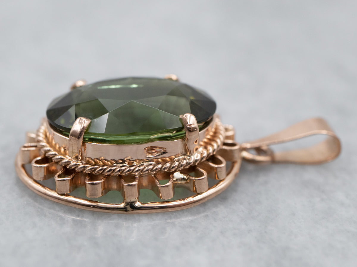 Rose Gold Green Tourmaline Solitaire Pendant
