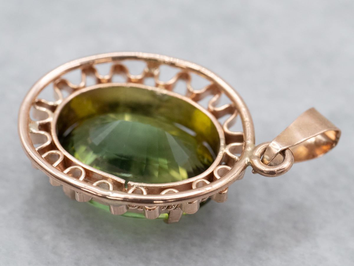 Rose Gold Green Tourmaline Solitaire Pendant