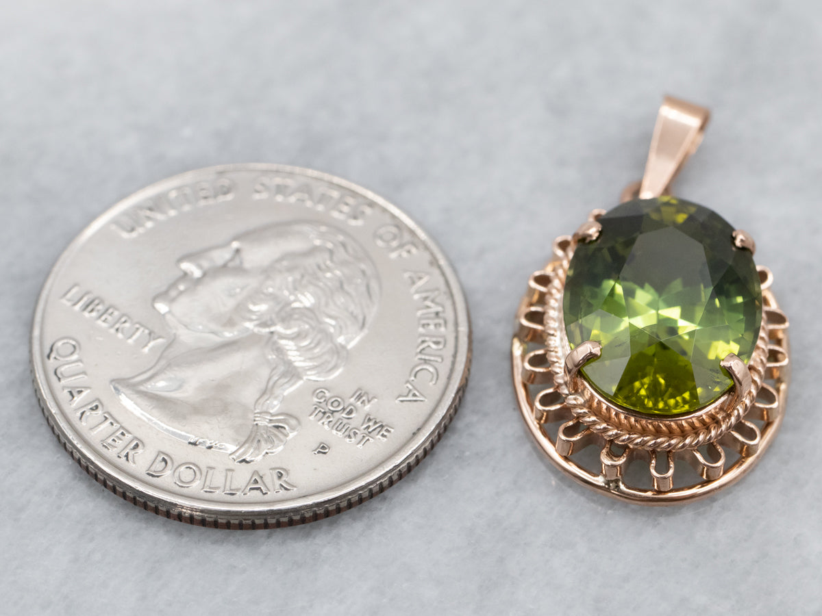 Rose Gold Green Tourmaline Solitaire Pendant