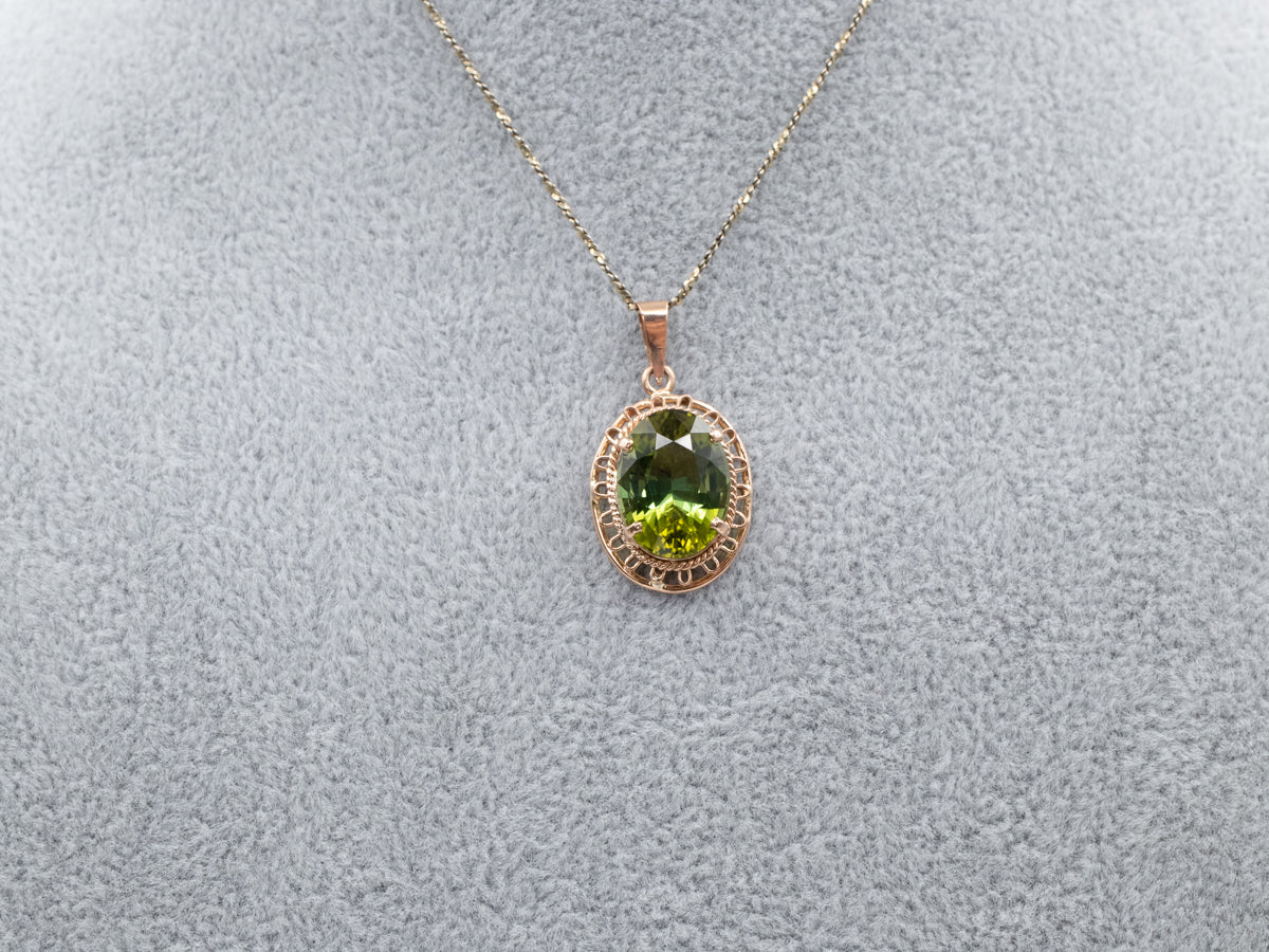 Rose Gold Green Tourmaline Solitaire Pendant